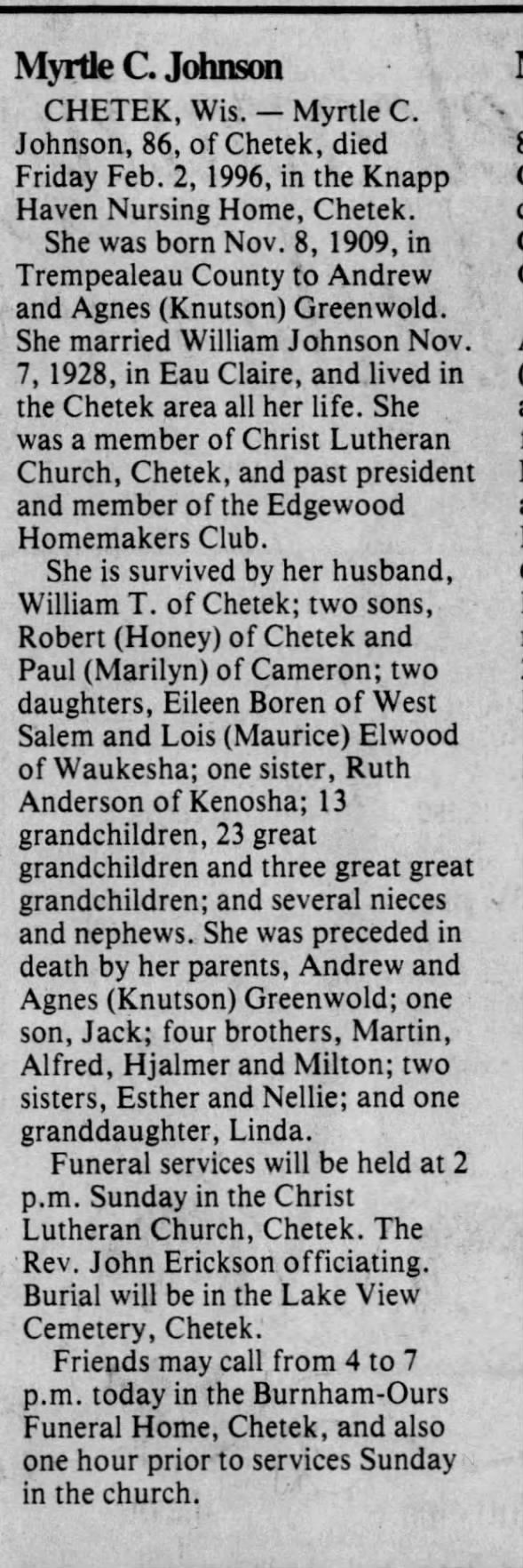 Myrtle Greenwold Johnson obituary